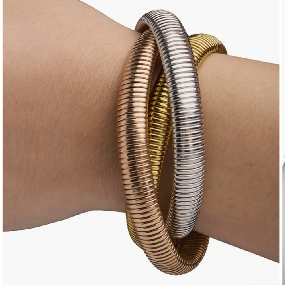 SAACHI three Tone Coil Bracelet Stainless Steel NEW 130.00 Quality! GOLD SILVER